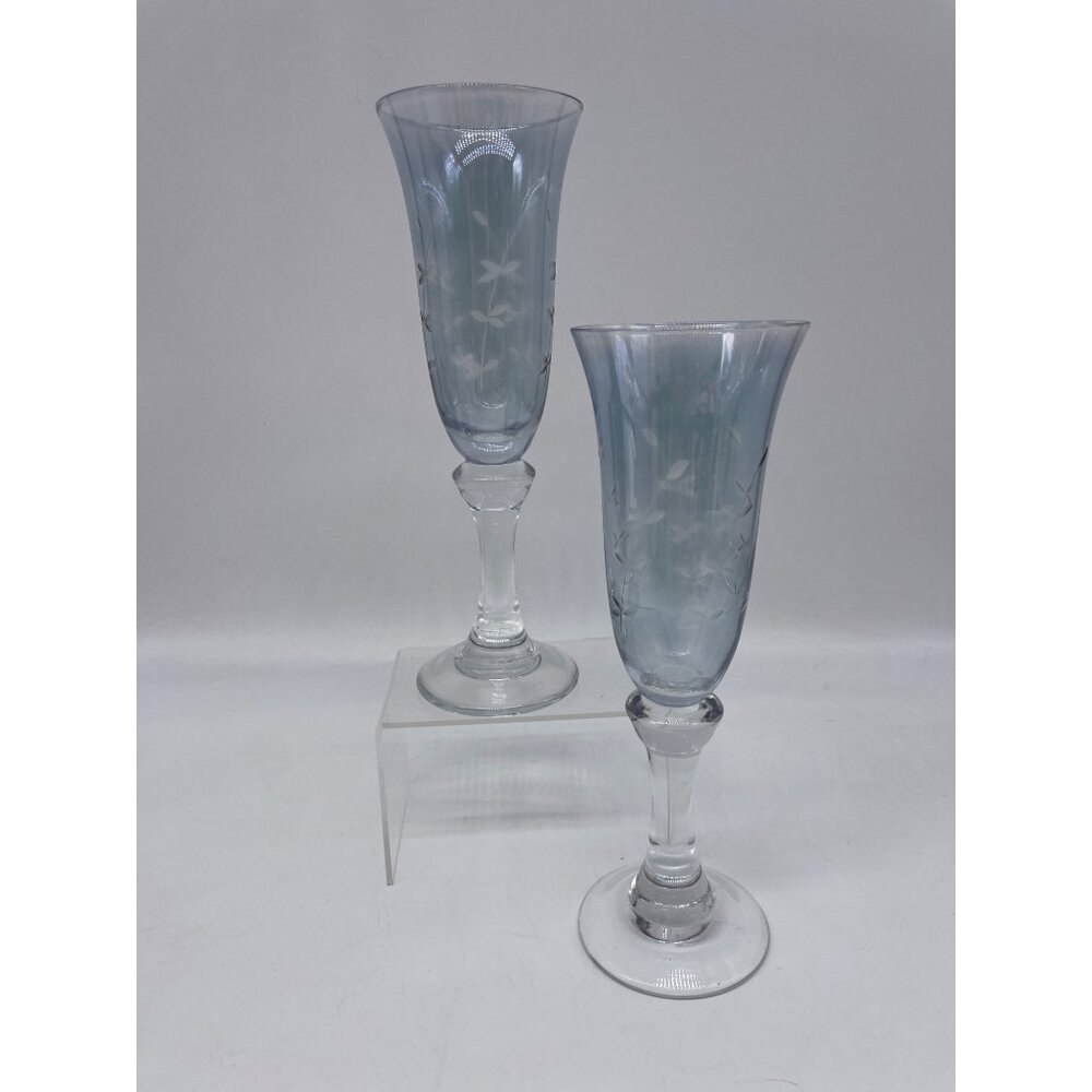 Smokey Blue Blown Cordial Champagne Elegant Glass 6 Oz Set of Two (2)